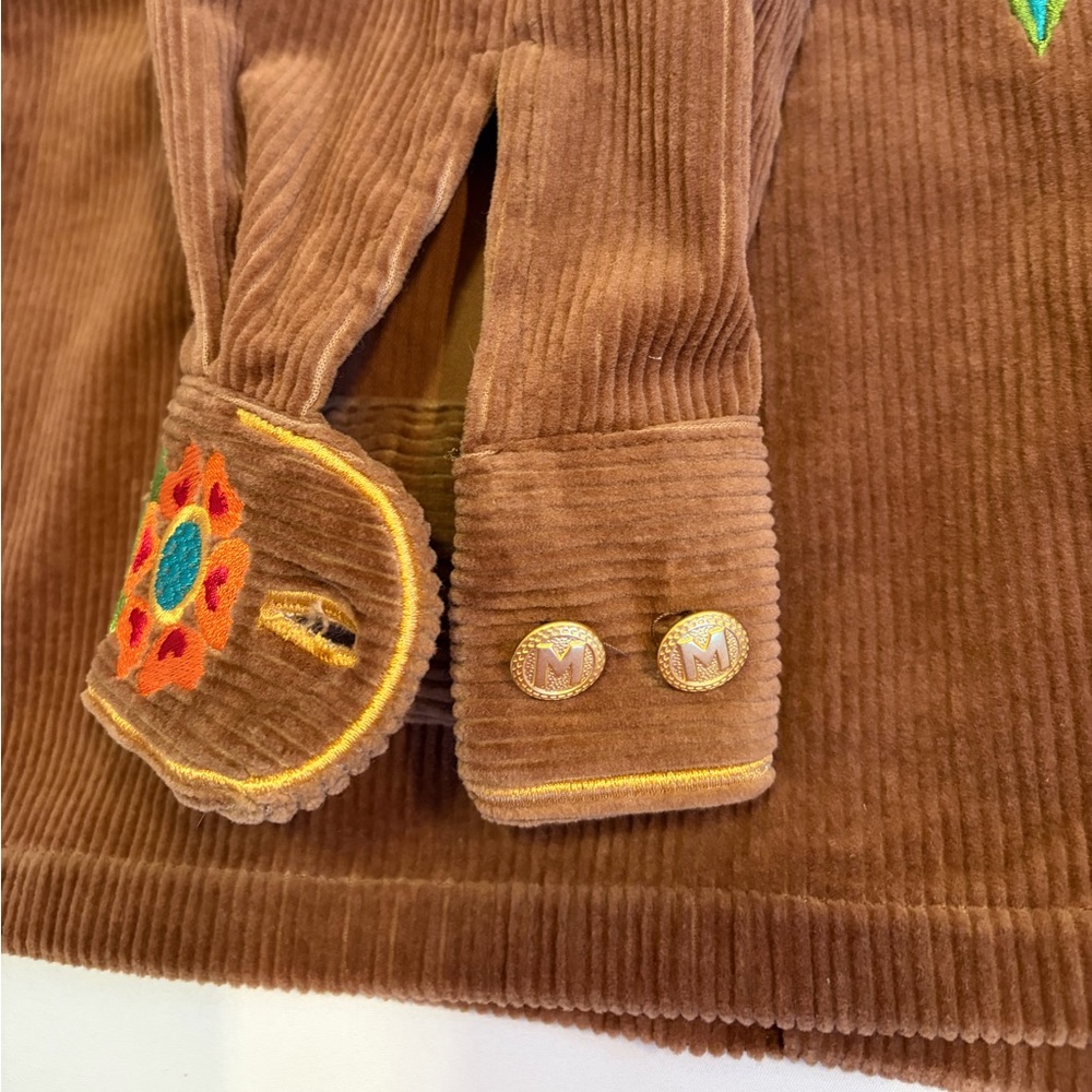 Bob Mackie Wearable Art Brown Corduroy Embroidered Button Down Shirt Top Medium - Picture 13 of 15